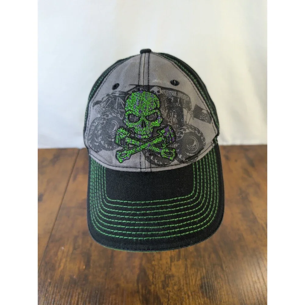 Grave Digger Baseball Cap Black Gray One Size Strapback Hat Monster Truck Skull